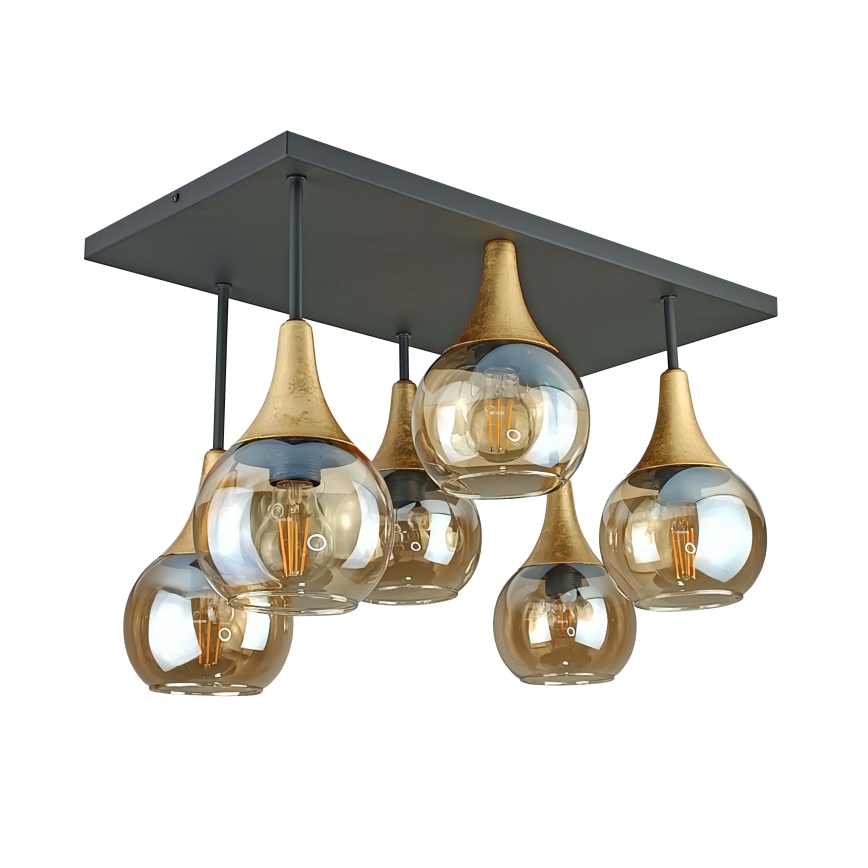 Ytmonterad ljuskrona SOMA 6xE27/60W/230V svart/guld/rökig beige
