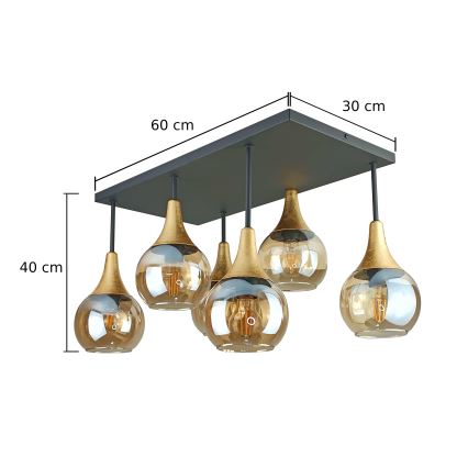 Ytmonterad ljuskrona SOMA 6xE27/60W/230V svart/guld/rökig beige