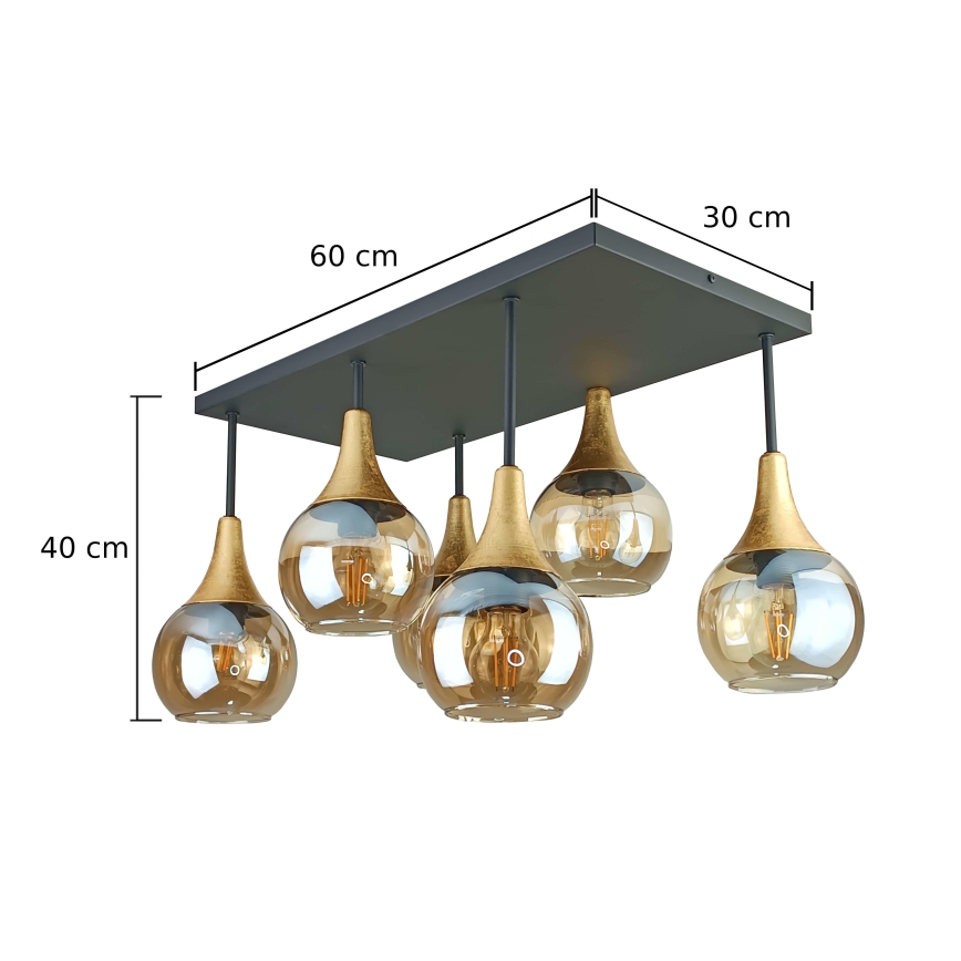 Ytmonterad ljuskrona SOMA 6xE27/60W/230V svart/guld/rökig beige
