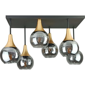 Ytmonterad ljuskrona SOMA 6xE27/60W/230V svart/guld/rökig svart