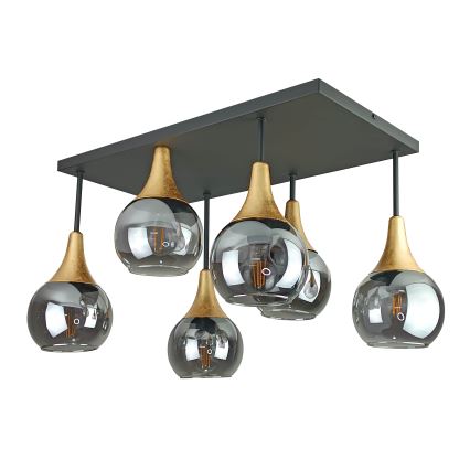 Ytmonterad ljuskrona SOMA 6xE27/60W/230V svart/guld/rökig svart