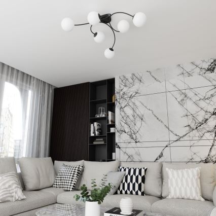 Ytmonterad ljuskrona VIBRA 6xE14/10W/230V svart/vit