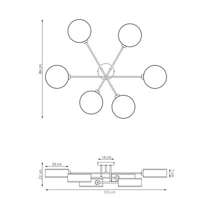 Ytmonterad taklampa MAGA 6xE14/10W/230V svart/grå