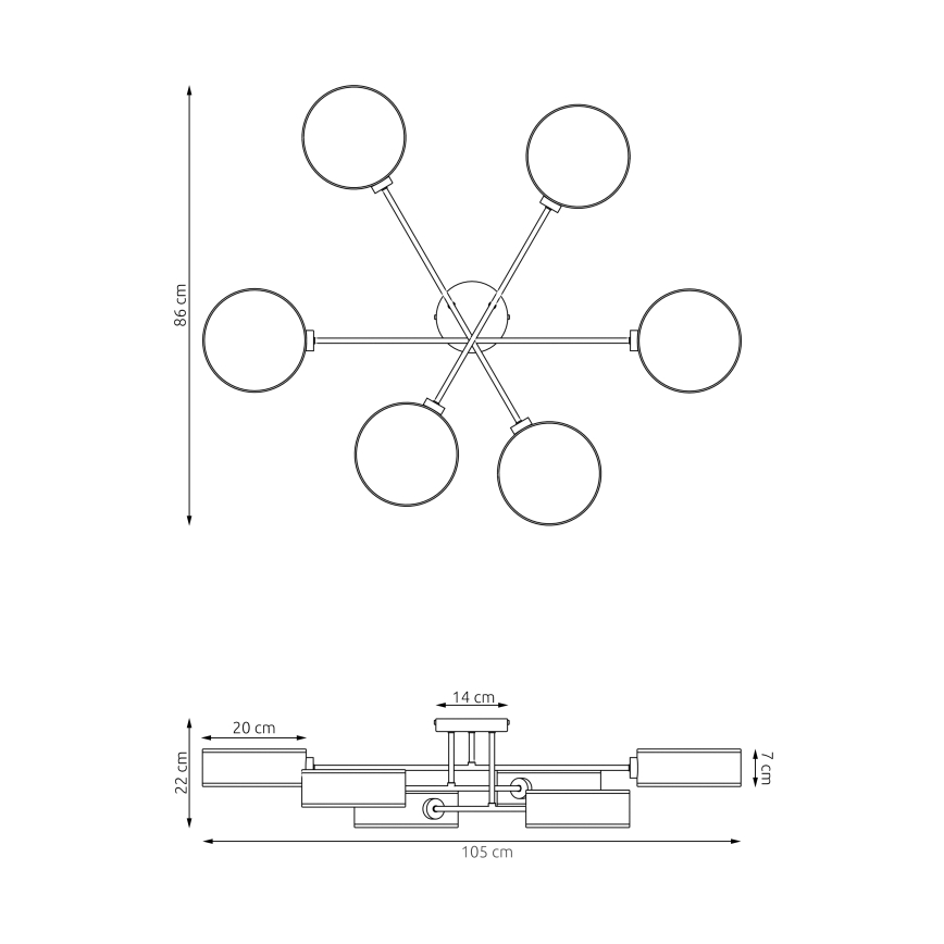 Ytmonterad taklampa MAGA 6xE14/10W/230V svart/grå