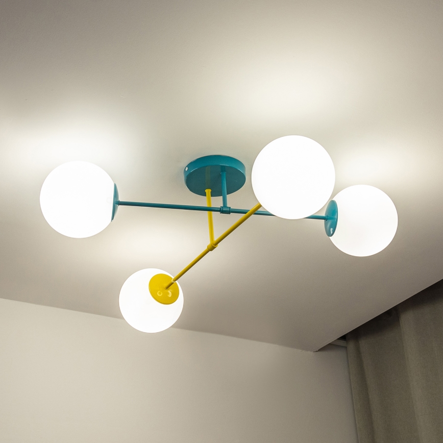 Ytmonterad taklampa MOON 4xE27/15W/230V turkos/gul