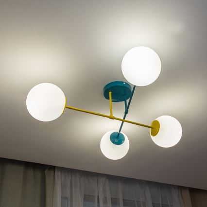Ytmonterad taklampa MOON 4xE27/15W/230V turkos/gul