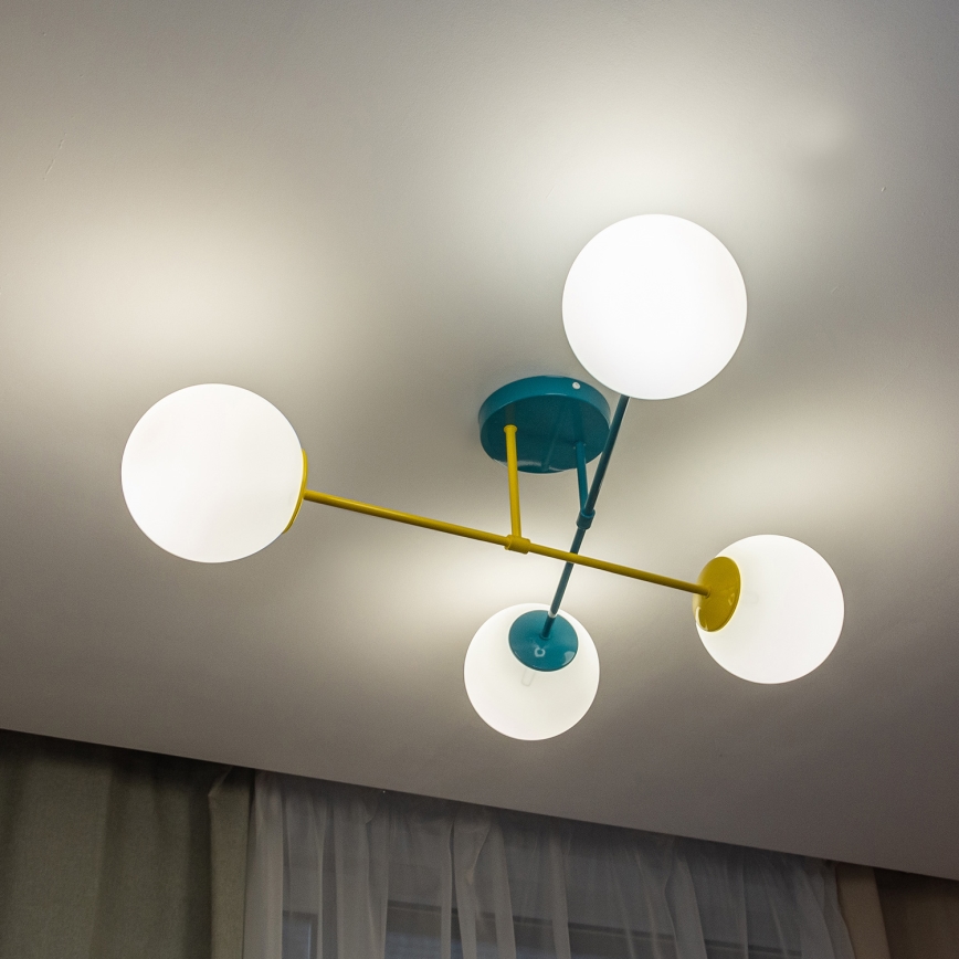Ytmonterad taklampa MOON 4xE27/15W/230V turkos/gul