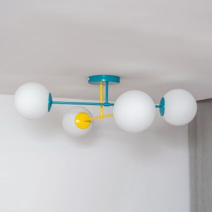 Ytmonterad taklampa MOON 4xE27/15W/230V turkos/gul