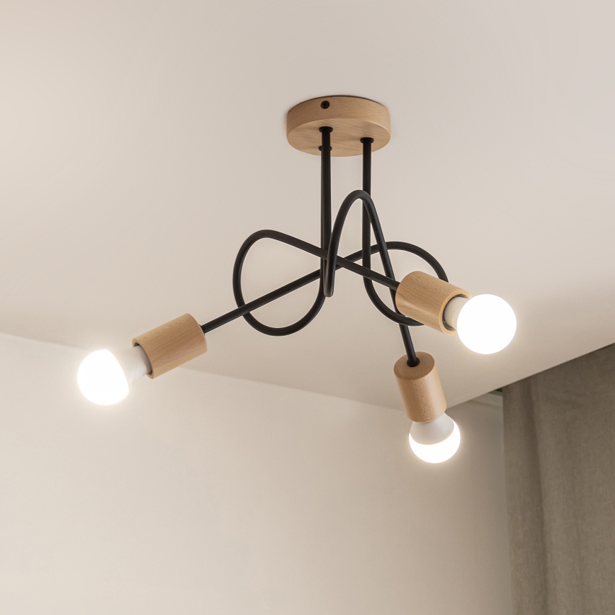 Ytmonterad taklampa OXFORD 3xE27/15W/230V furu/svart