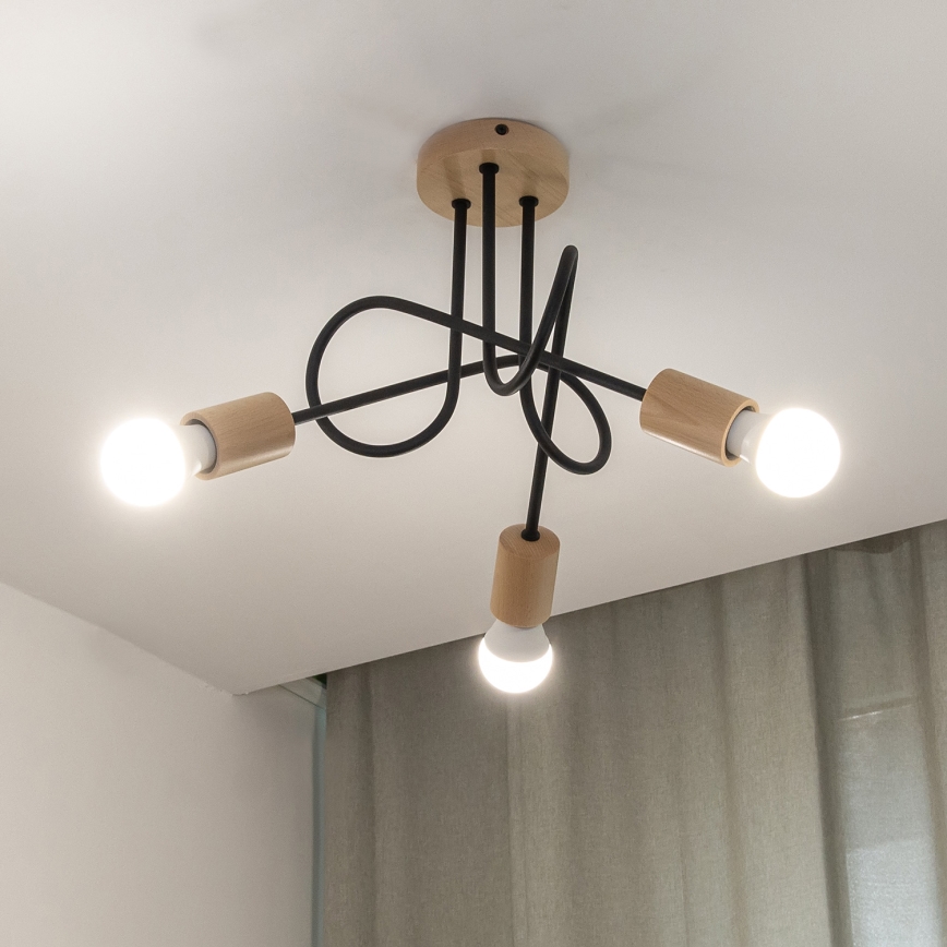 Ytmonterad taklampa OXFORD 3xE27/15W/230V furu/svart