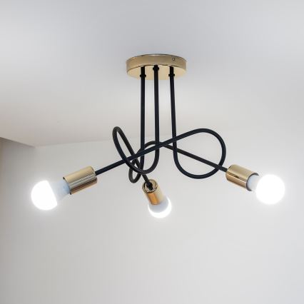 Ytmonterad taklampa OXFORD 3xE27/15W/230V guld/svart