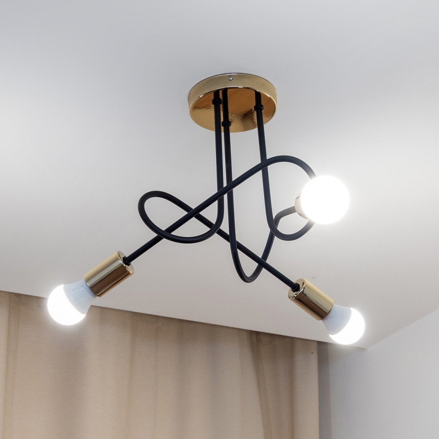 Ytmonterad taklampa OXFORD 3xE27/15W/230V guld/svart