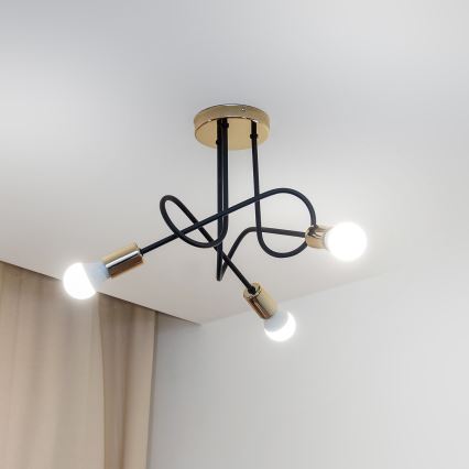 Ytmonterad taklampa OXFORD 3xE27/15W/230V guld/svart