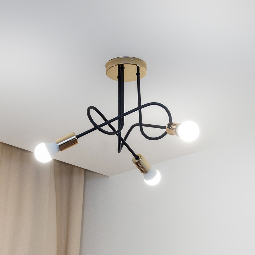 Ytmonterad taklampa OXFORD 3xE27/15W/230V guld/svart