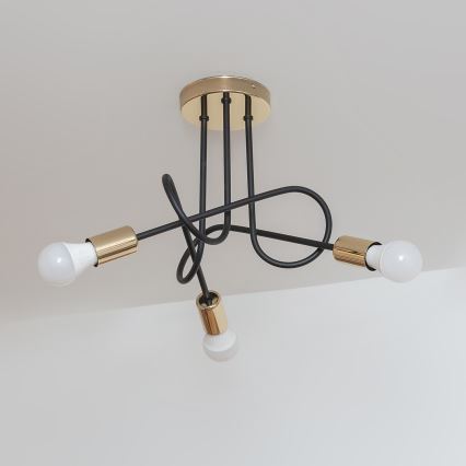 Ytmonterad taklampa OXFORD 3xE27/15W/230V guld/svart