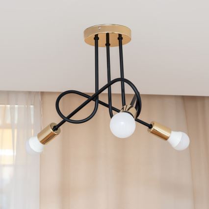 Ytmonterad taklampa OXFORD 3xE27/15W/230V guld/svart