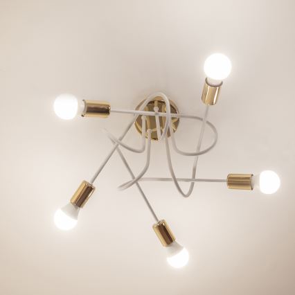 Ytmonterad taklampa OXFORD 5xE27/15W/230V guld/vit