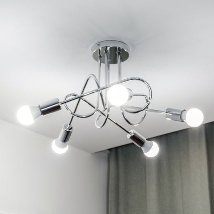 Ytmonterad taklampa OXFORD 5xE27/15W/230V polerad krom