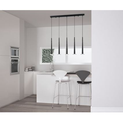 Zambelis 22112 - LED ljusreglerad ljuskrona på textilsladd 5xLED/3W/230V CRI90 svart