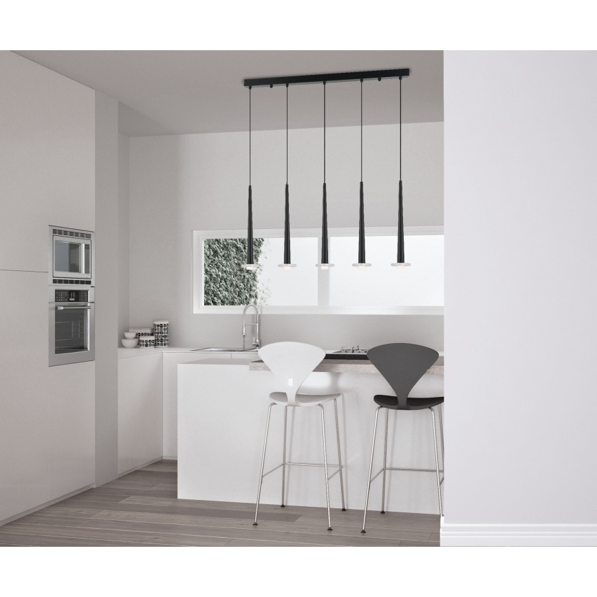 Zambelis 22112 - LED ljusreglerad ljuskrona på textilsladd 5xLED/3W/230V CRI90 svart