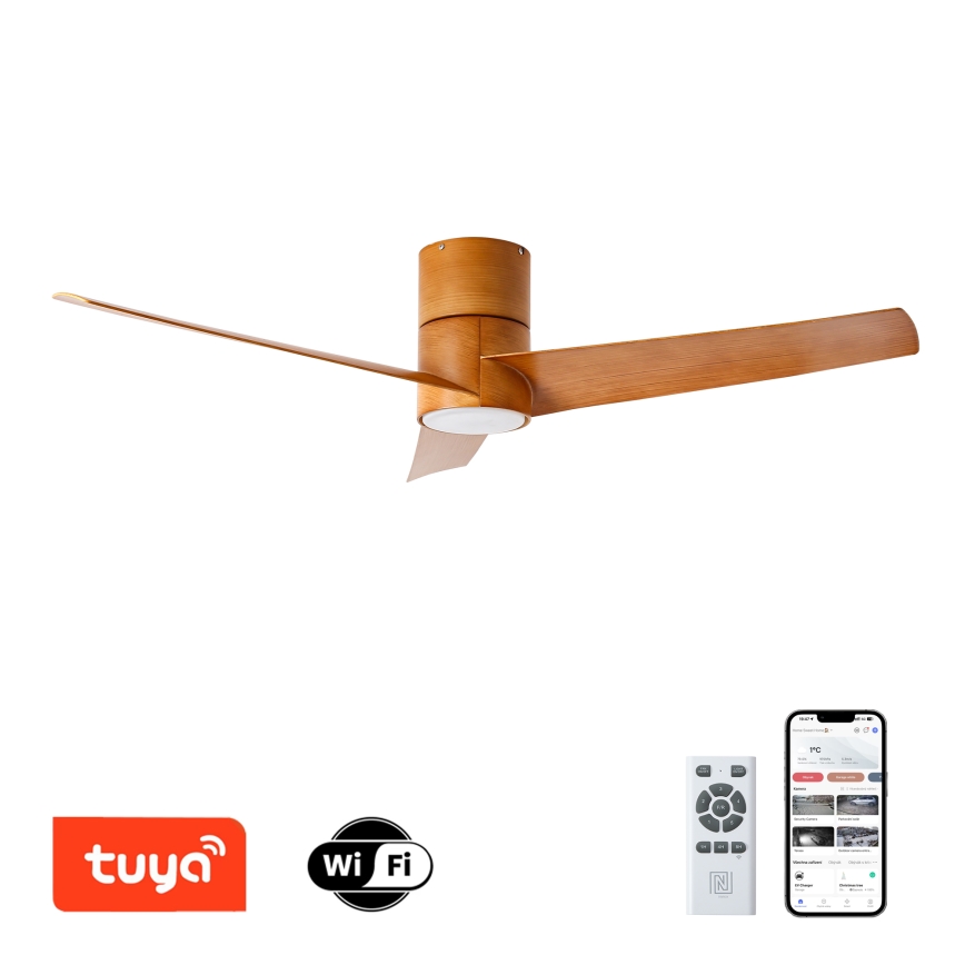 ZEVENTI - LED Dimbar takfläkt BARROSA LED/18W/230V 3000-6000K Wi-Fi Tuya brun + fjärrkontroll