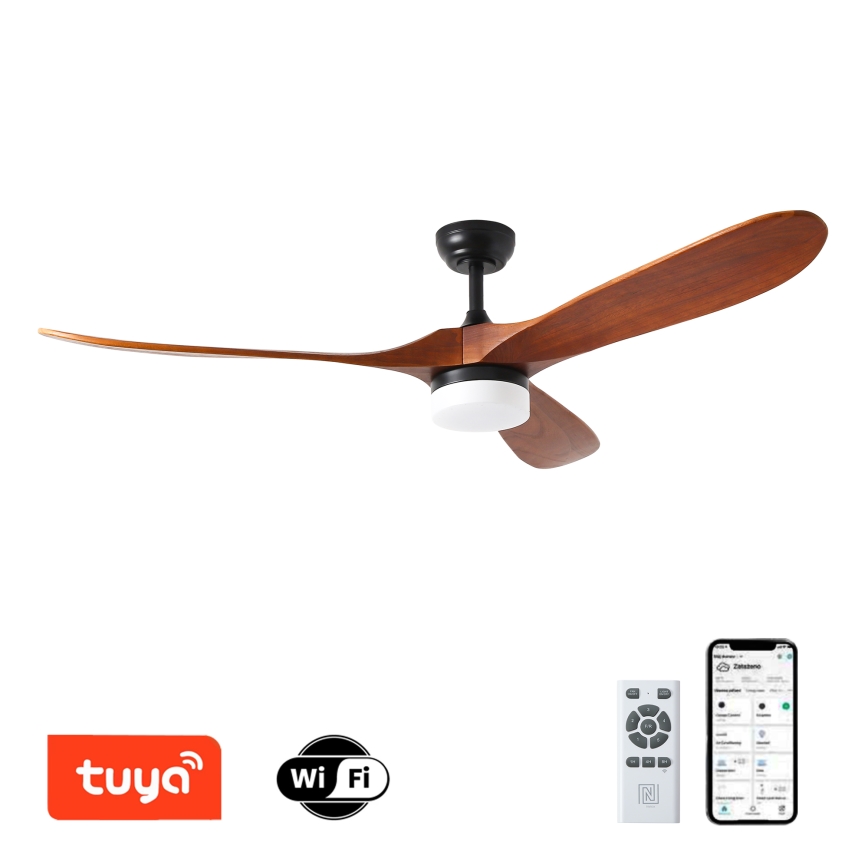 ZEVENTI - LED Dimbar takfläkt GINOSA LED/18W/230V 3000-6000K Wi-Fi Tuya svart/ek + fjärrkontroll