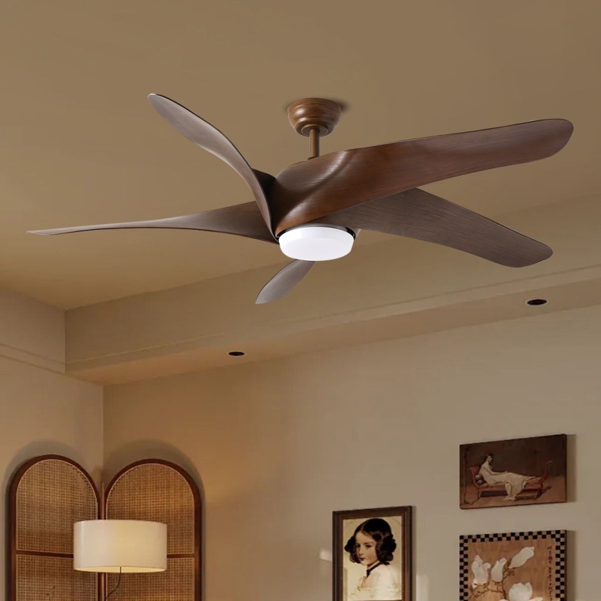 ZEVENTI - LED takfläkt LUCCA LED/18W/230V 3000/4000/6000K Wi-Fi Tuya brun + fjärrkontroll