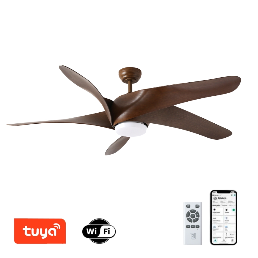 ZEVENTI - LED takfläkt LUCCA LED/18W/230V 3000-6000K Wi-Fi Tuya brun + fjärrkontroll