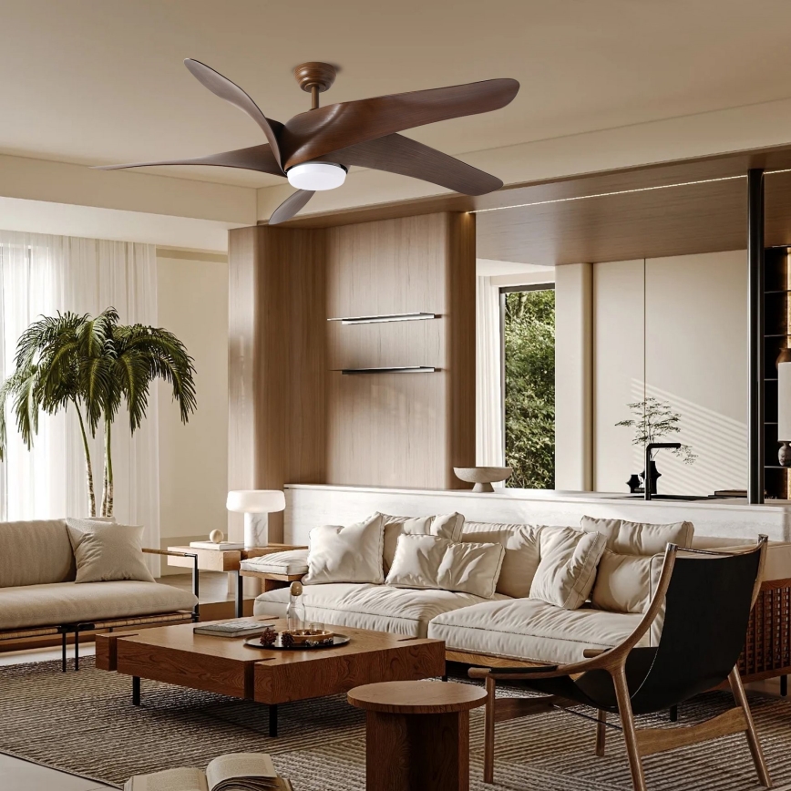 ZEVENTI - LED takfläkt LUCCA LED/18W/230V 3000-6000K Wi-Fi Tuya brun + fjärrkontroll