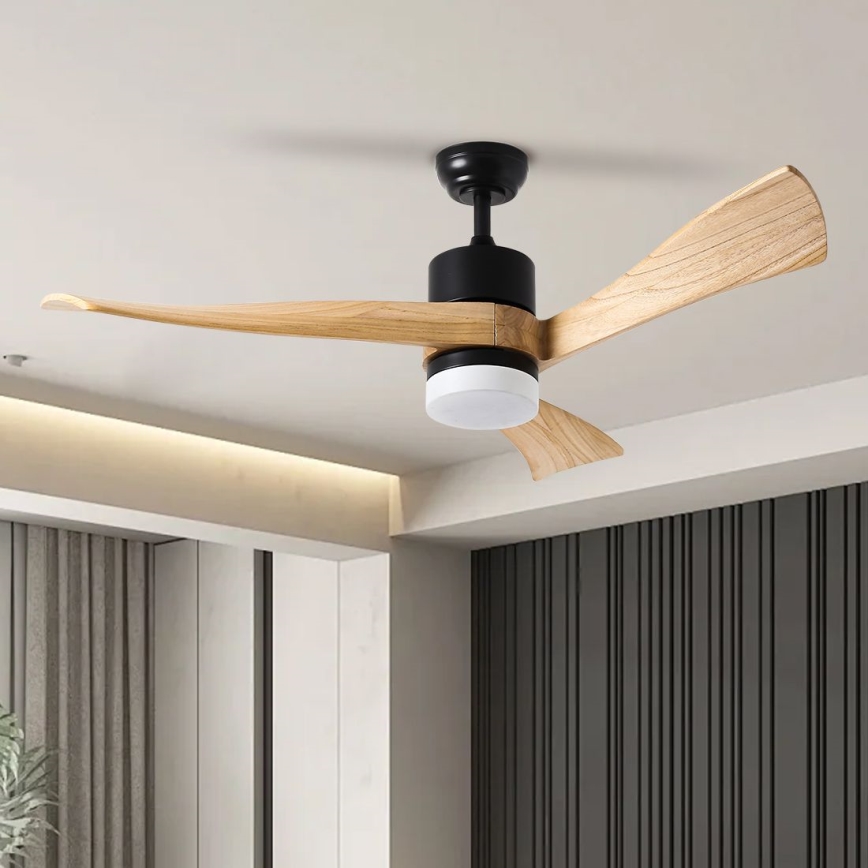 ZEVENTI - LED takfläkt NATURITO LED/18W/230V 3000-6000K Wi-Fi Tuya svart/ek + fjärrkontroll