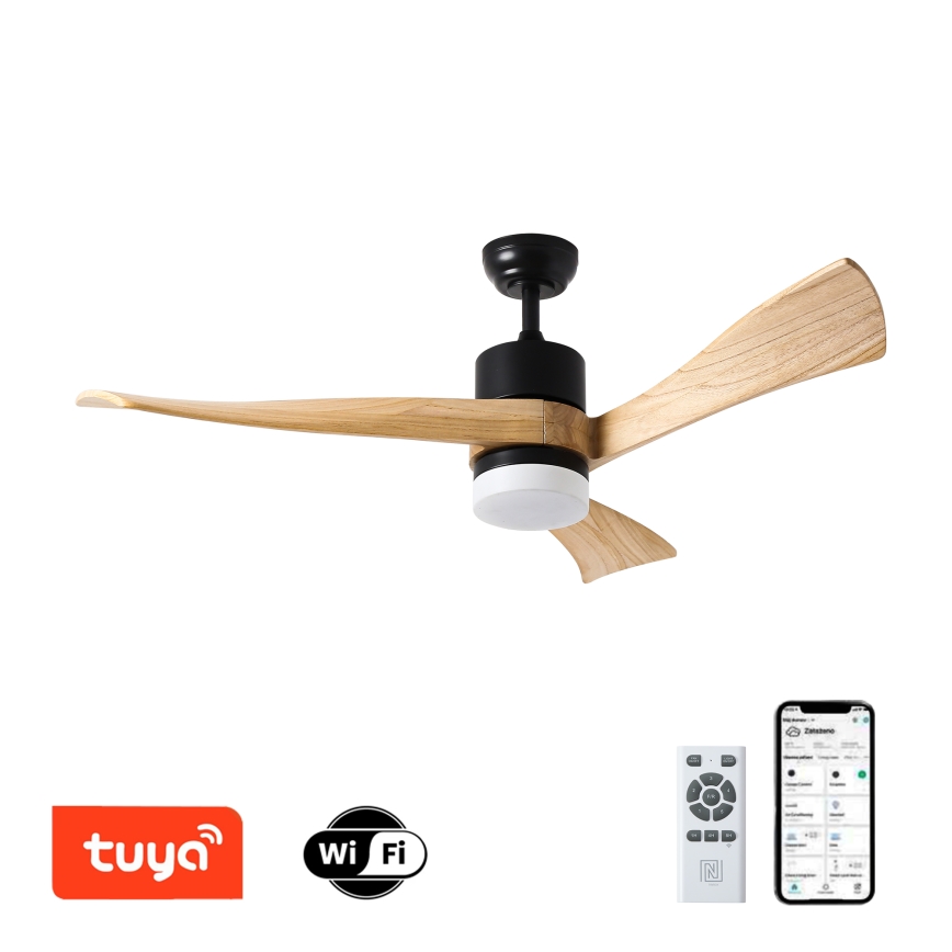 ZEVENTI - LED Takfläkt NATURITO LED/18W/230V 3000-6000K Wi-Fi Tuya svart/ek + fjärrkontroll