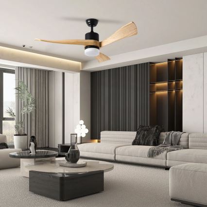 ZEVENTI - LED Takfläkt NATURITO LED/18W/230V 3000-6000K Wi-Fi Tuya svart/ek + fjärrkontroll