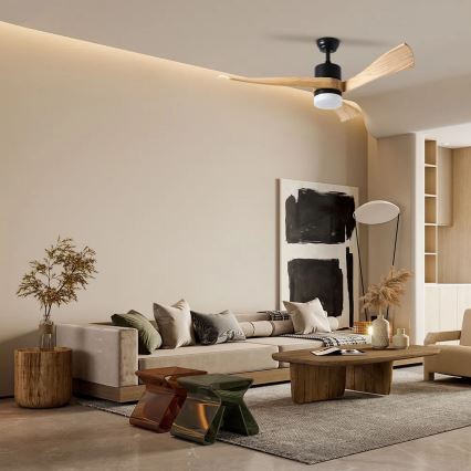 ZEVENTI - LED Takfläkt NATURITO LED/18W/230V 3000-6000K Wi-Fi Tuya svart/ek + fjärrkontroll