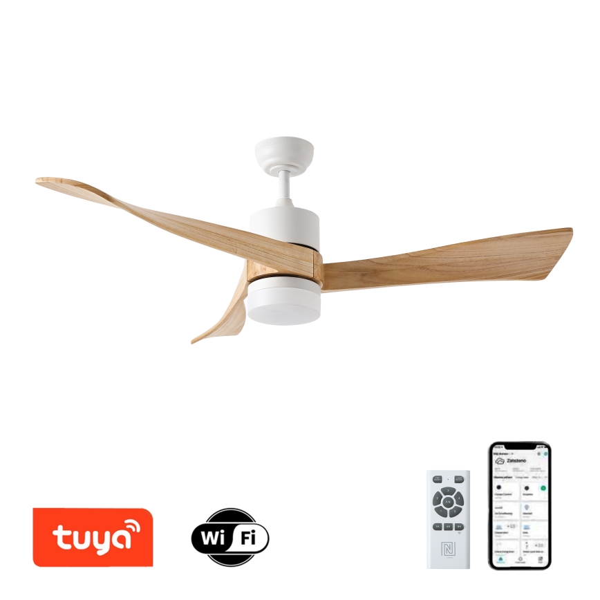 ZEVENTI - LED takfläkt NATURITO LED/18W/230V 3000-6000K Wi-Fi Tuya vit/ek + fjärrkontroll