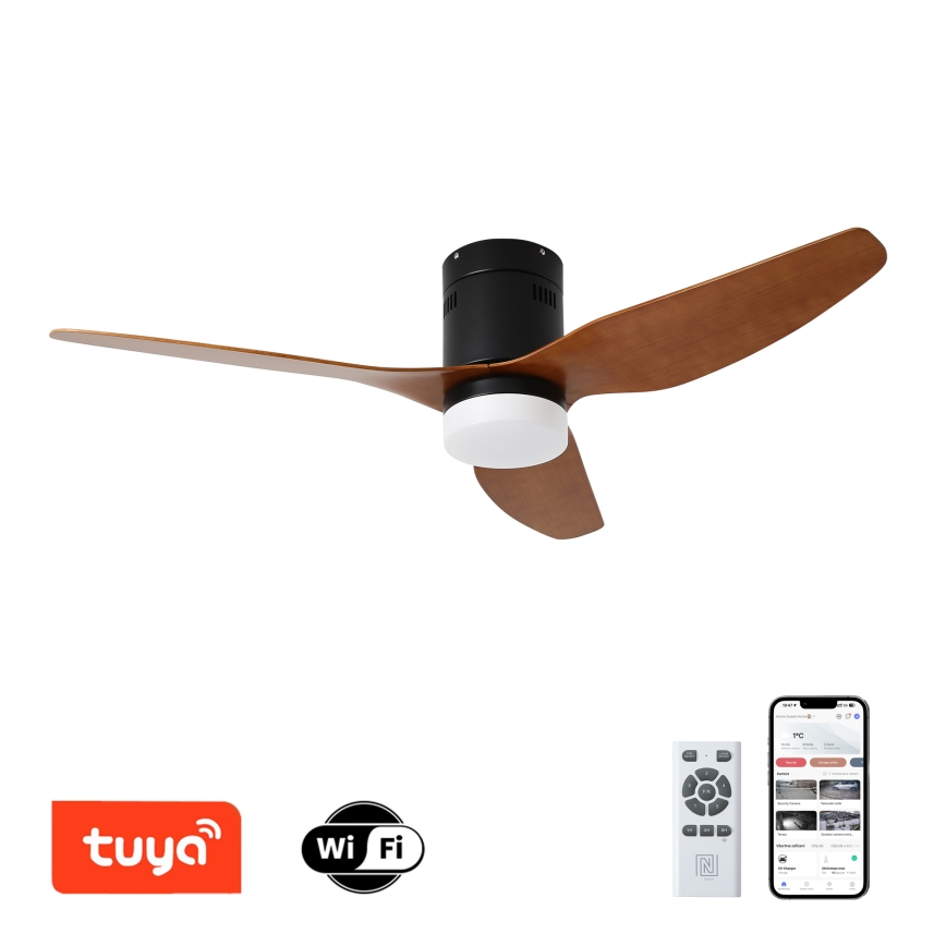 ZEVENTI - LED takfläkt PADUA LED/18W/230V 3000-6000K Wi-Fi Tuya svart/brun + fjärrkontroll