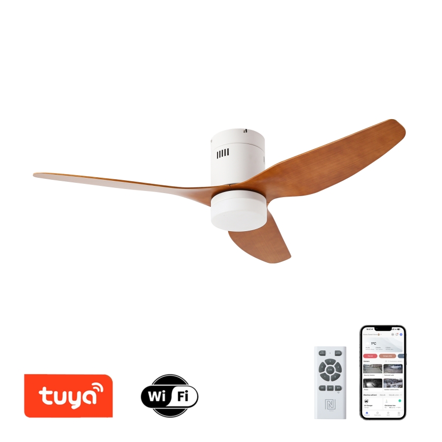 ZEVENTI - LED Dimbar takfläkt PADUA LED/18W/230V 3000-6000K Wi-Fi Tuya vit/brun + fjärrkontroll
