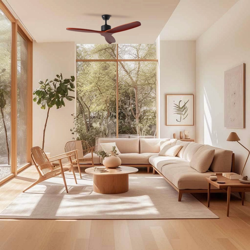 ZEVENTI - Takfläkt CUENCA Wi-Fi Tuya svart/ek + fjärrkontroll