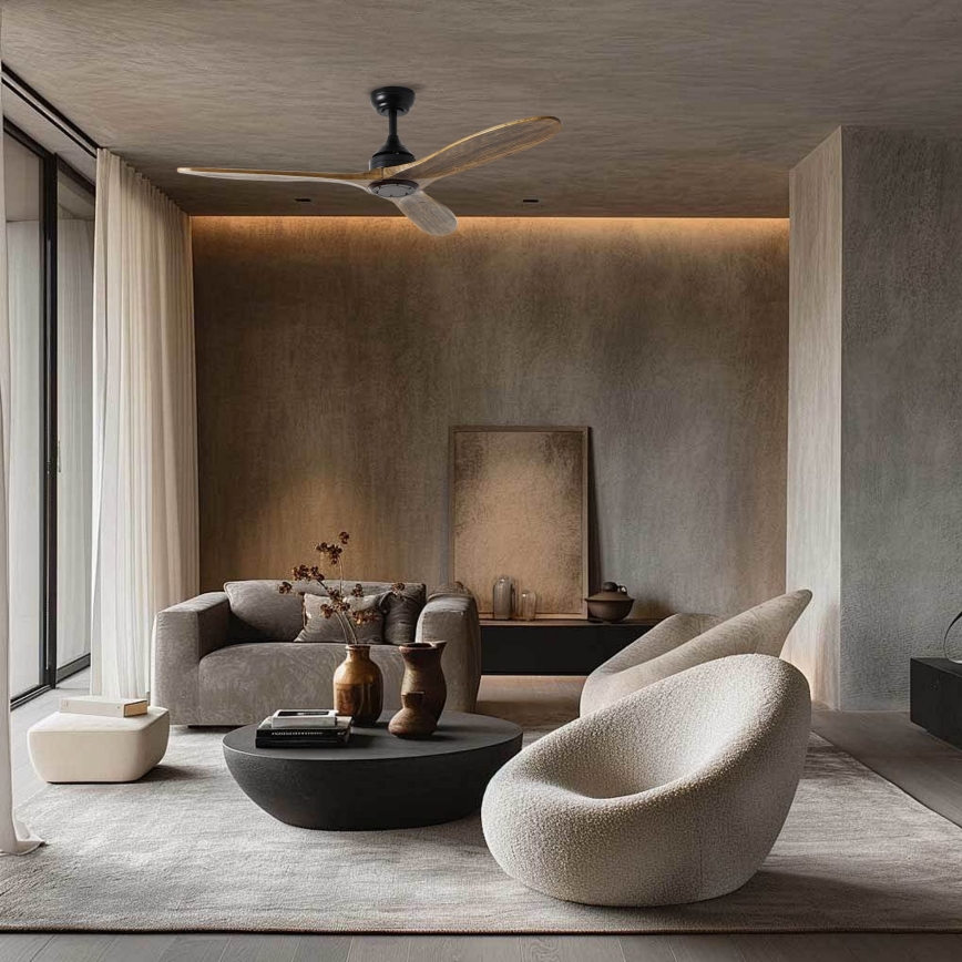 ZEVENTI - Takfläkt LAURIA Wi-Fi Tuya svart/ek + fjärrkontroll