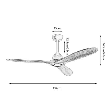 ZEVENTI - Takfläkt LAURIA Wi-Fi Tuya svart/ek + fjärrkontroll