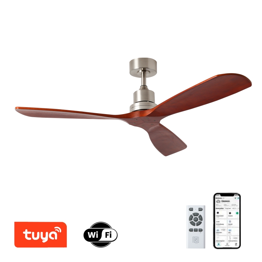 ZEVENTI - Takfläkt LIONI Wi-Fi Tuya matt krom/ek + fjärrkontroll