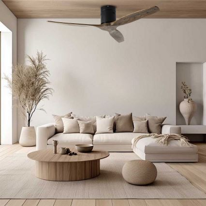 ZEVENTI - Takfläkt SPELLO Wi-Fi Tuya svart/ek + fjärrkontroll