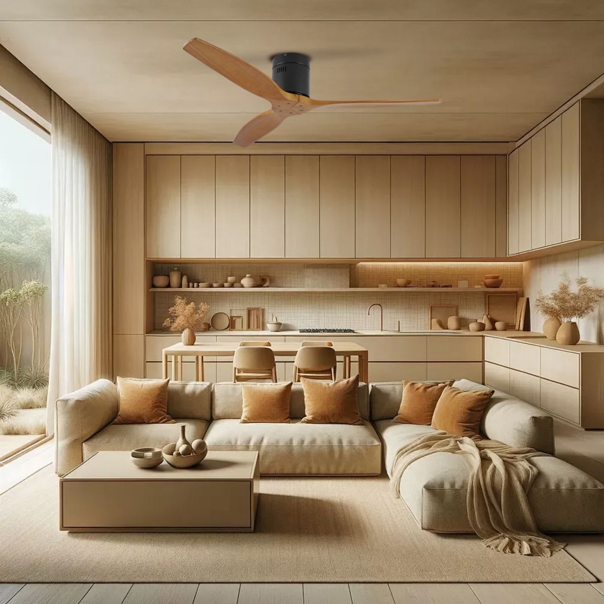 ZEVENTI - Takfläkt SPELLO Wi‑Fi Tuya svart/ek + fjärrkontroll