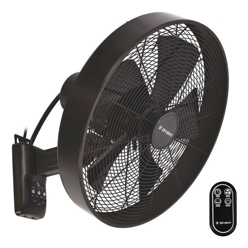 ZEVENTI - Väggfläkt FREEZE 50W/230V diameter 40 cm svart/brun + fjärrkontroll