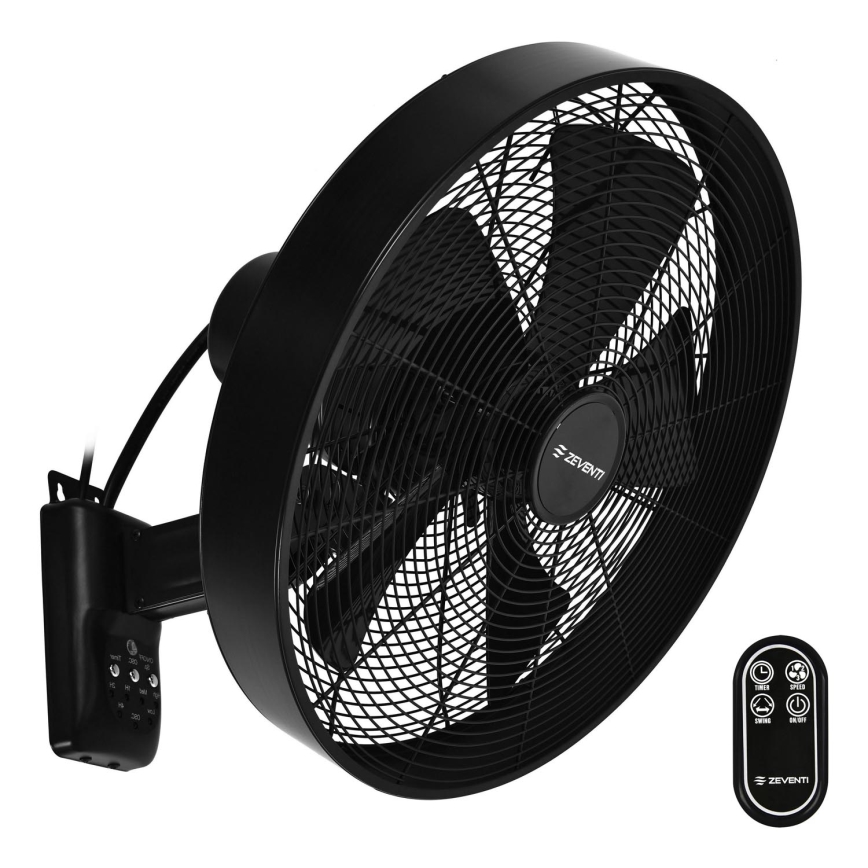 ZEVENTI - Väggfläkt FREEZE 50W/230V diameter 40 cm svart + fjärrkontroll