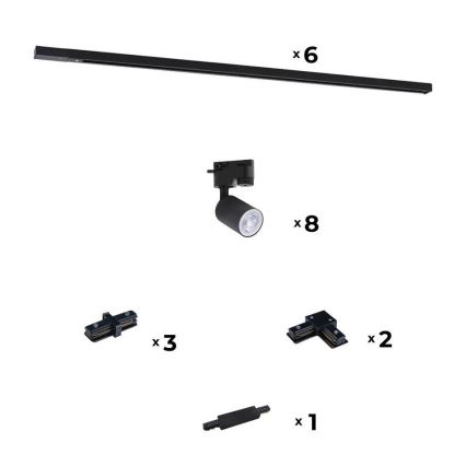 Zuma Line - Spotlight för skensystem 8xGU10/10W/230V svart + rälstillbehör