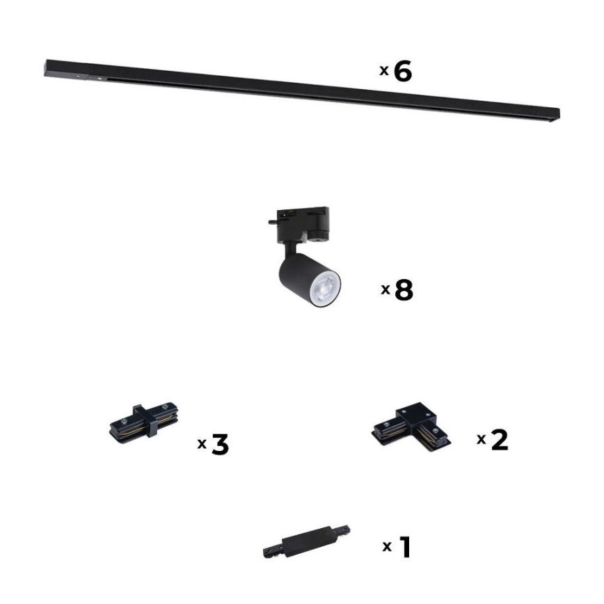 Zuma Line - Spotlight för skensystem 8xGU10/10W/230V svart + rälstillbehör