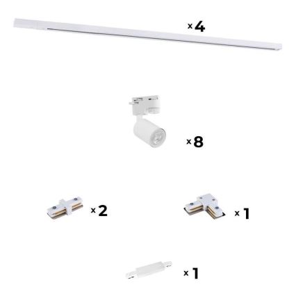 Zuma Line - Spotlight för skensystem 8xGU10/10W/230V vit + rälstillbehör