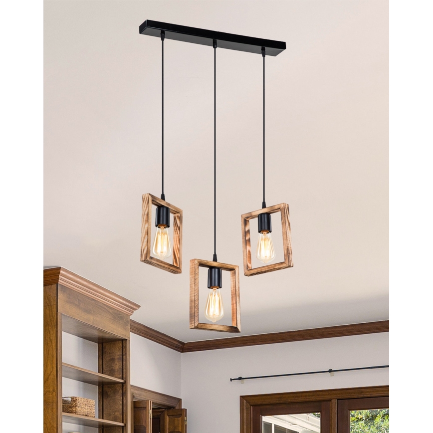Zuma Line - Ljuskrona med textilsladd 3xE27/20W/230V tall/svart