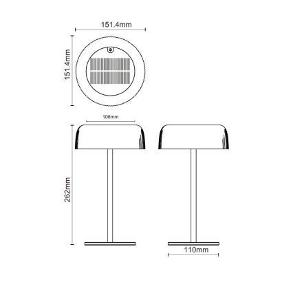 Zuma Line - LED Ljusreglerad solcell uppladdningsbar bordslampa LED/2,5W/2000 mAh IP44 svart