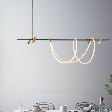Zuma Line - LED ljusreglerad ljuskrona på textilsladd LED/60W + LED/7,5W/230V 2700-6000K svart/guld + fjärrkontroll